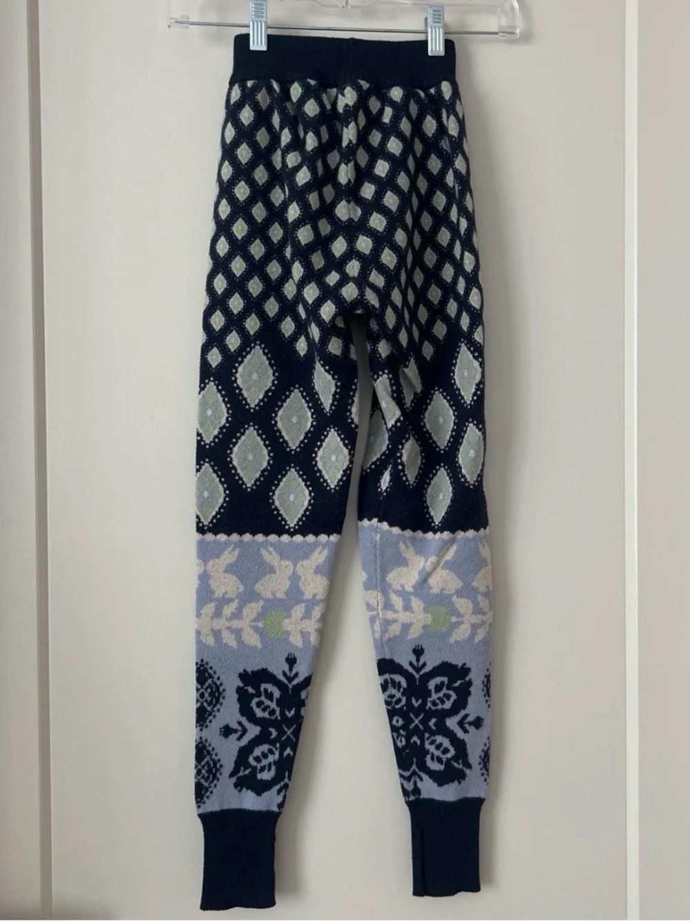 Free People Navy and Light Blue Patterned Knit Leggings